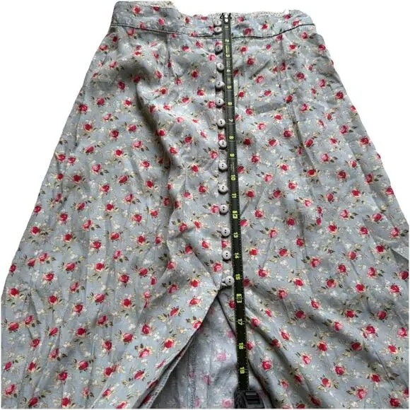 Vintage 90s Express Floral Midi Skirt Blue Rose Print Button Front Cottagecore S - Picture 10 of 11